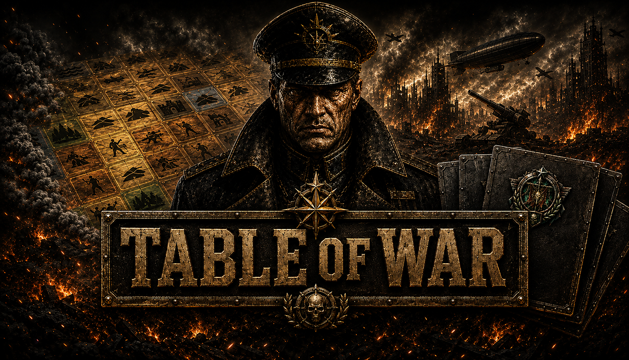 Table of War key art: a weathered commander over the front line.
