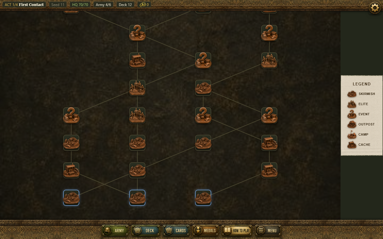 The branching expedition map of a Table of War run.