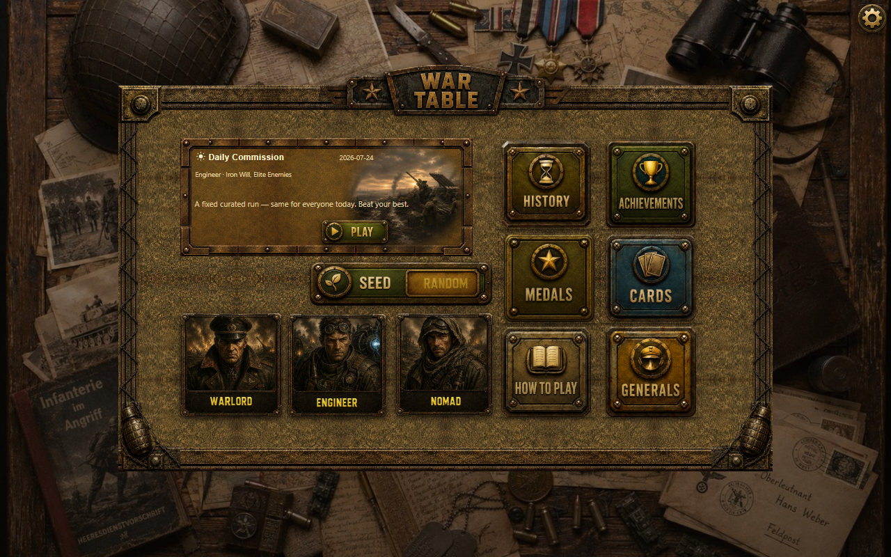 Table of War command menu with three commanders.